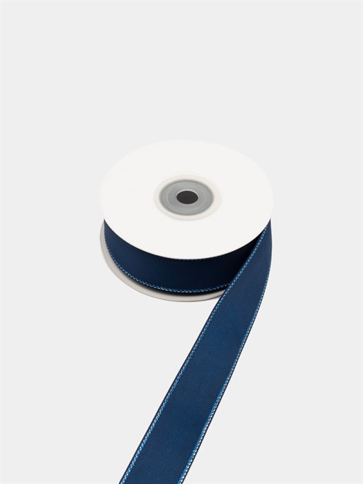 Лента репсовая с люрексом (серебро) шир.25мм цв.S370 Тёмно-синий рул.18,28 м - фото 6566