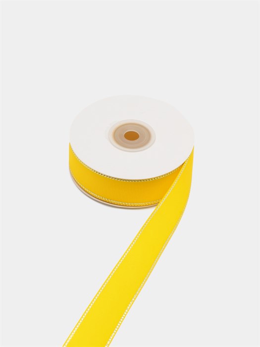 Лента репсовая с люрексом (серебро) шир.25мм цв.S645 Жёлтый рул.18,28 м - фото 6569