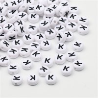 Бусины акриловые английский алфавит, буква "K" размер 7*4 мм цв.Белый/чёрный упак.500 г