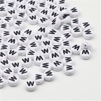 Бусины акриловые английский алфавит, буква "W" размер 7*4 мм цв.Белый/чёрный упак.500 г