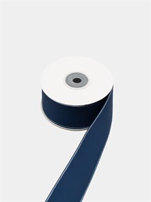 Лента репсовая с люрексом (серебро) шир.38мм цв.S370 Тёмно-синий рул.18,28 м
