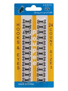 Юбочные крючки пришивные №3 17х10мм в блистере 24шт цв.Чёрный 6138/0003